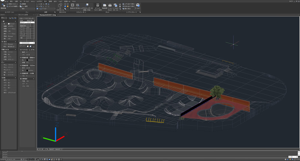 スケートパークの3Dデザインモデリング画面